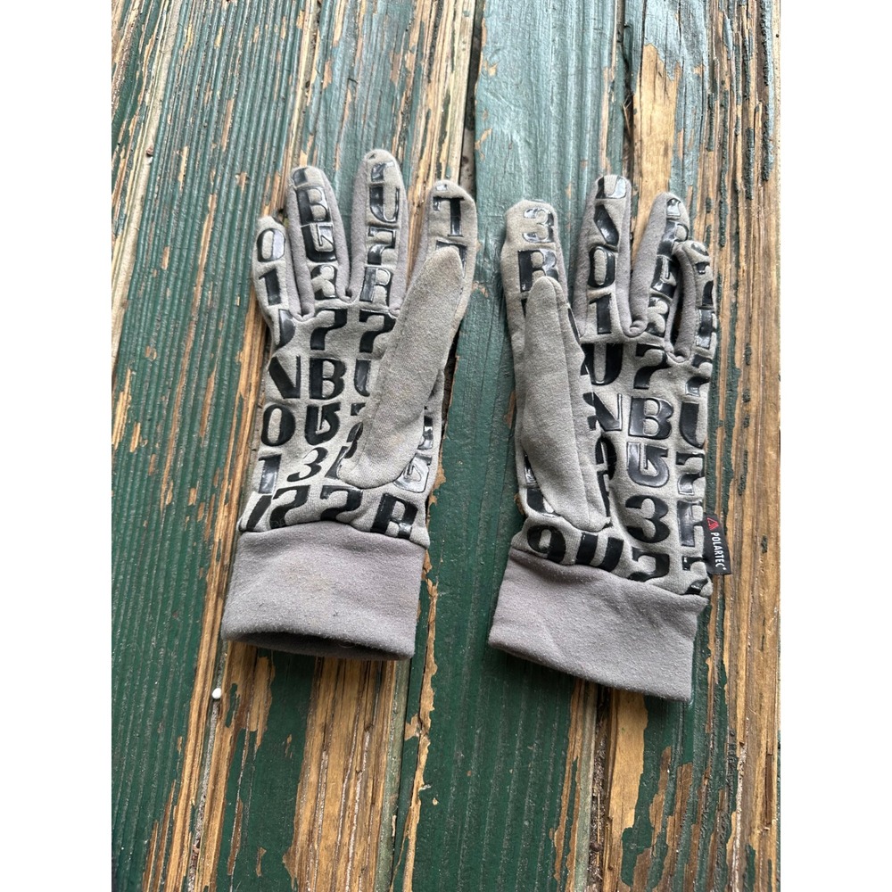 Burton Polartec Fleece Liner Gloves Gray Alphanumeric Grip Snowboard Mens L